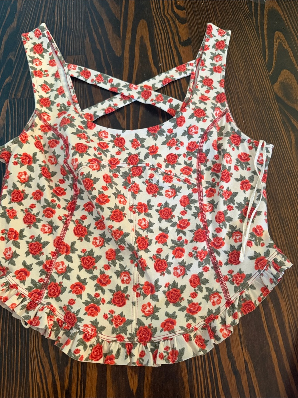 Free People Cream Tank Top with Red Rose Print